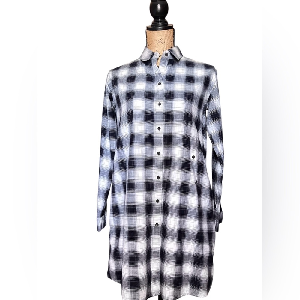 ALL SAINTS DRESS PLAID SHIRT BUTTON FRONT L/S BLACK GRAY WHITE